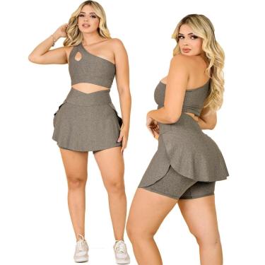Imagem de Conjunto Feminino Short Saia Com Bolso +Top Cropped Modesta Treino Caminhada Beach Tennis The Start-Feminino