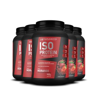 Imagem de 5x Whey Isolado Protein Morango 900g Hf Suplementos - HF SUPLEMENTS