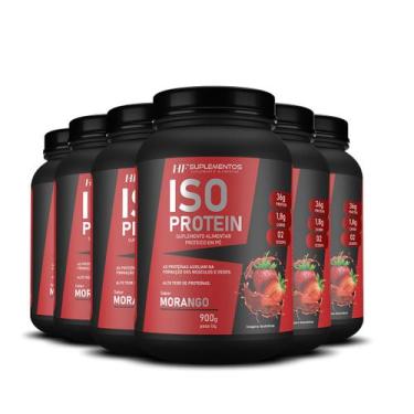 Imagem de 6x Whey Isolado Protein Morango 900g Hf Suplementos - HF SUPLEMENTS