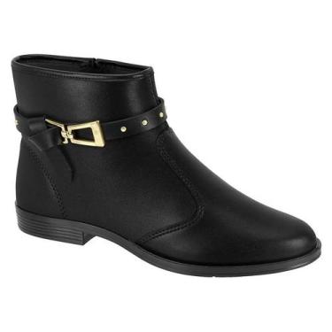 Imagem de Bota Moleca Cano Curto Com Fivela Dourada E Detalhes Em Tiras Preto, P