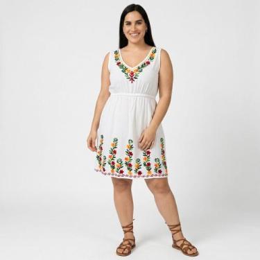 Imagem de Vestido Indiano Curto Regata Estonado Elástico na Cintura - - Sarat Mo