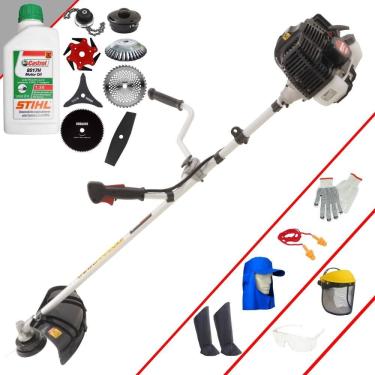 Imagem de Roçadeira Kawashima KW52LE À Gasolina 2,5HP 52cc Ideal Para Todos os Tipos de Trabalho Com Carretel + Kit de 7 Opções de Cortes + EPI + ÓLEO STIHL 2T