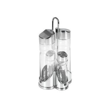 Imagem de kit Galheteiro 4 Vidro Porta Vinagre Suporte Inox Multiuso - MOKFA IMP