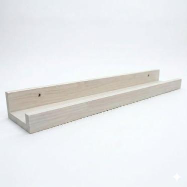 Imagem de Prateleira de Parede Tipo Calha 90cm em Madeira Pinus Branco - ArtFact