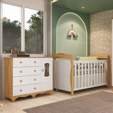 Imagem de Quarto de Bebê com Cômoda Janelada e Berço Minicama 100% MDF Aurora Es