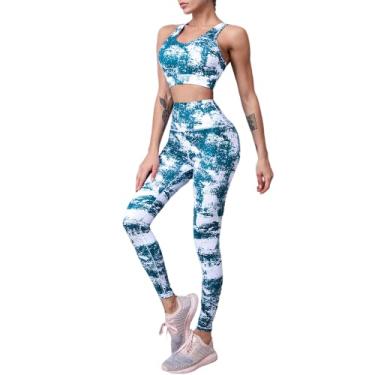 Imagem de Esportes Underwear Mulheres Impresso Cor Espartilho Fitness Espartilho Respirável Yoga Wear Twing-Peça Terno,XL