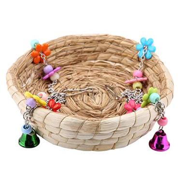 Imagem de HEEPDD Ninho de pássaro, ninhos de galho de grama de tecelagem 100% gaiola suspensa casa cabana rede de caverna para papagaios, periquito, calopsita, brinquedos