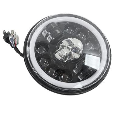 Imagem de Farol de motocicleta, padrão de cabeça de crânio, à prova de poeira, lanterna redonda para motocicleta, iluminação branca para modificação