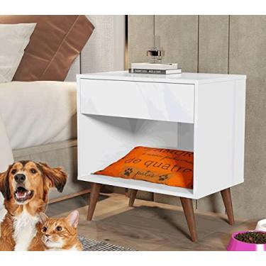 Imagem de Mesa de Cabeceira Quarto Jb1919 c/ 1 Gaveta e Pés de Madeira Branco