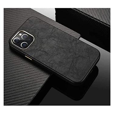 Imagem de HAODEE Capa traseira de telefone de couro genuíno, para Apple iPhone 12 Pro Max (2020) capa de 6,7 polegadas à prova de choque capa de telefone anti-arranhões, carregamento sem fio (cor: preto)