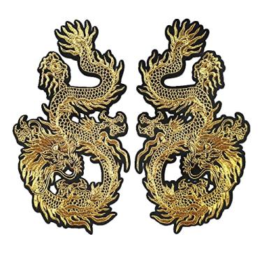 Imagem de Yliping 2 Pçs 29 cm Estilo Chinês Ouro Dragões Padrão Bordado Remendos Costurados Ferro em Emblemas para Bolsa de Vestido Jeans Camiseta DIY Apliques Decoração