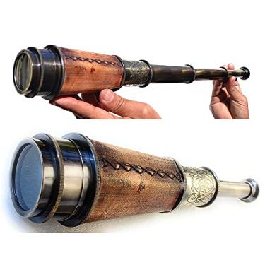 Imagem de Aladean Dollond London Telescópio de latão 45 cm Nautical Scope Ship Capitão Pirata do Caribe Tema Ótico Spyglass Grande Telescópios Costurado à Mão Couro Sobreposição