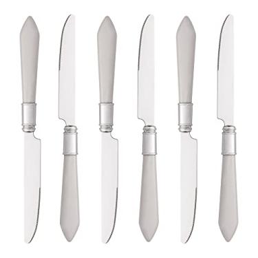 Imagem de CJ 6 FACAS P/MESA DE AÇO INOX C/CABO DE PLÁSTICO MOTHER PEARL CINZA 23cm