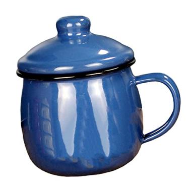 Imagem de Bothyi Caneca esmaltada feita à mão caneca de acampamento copo esmaltado para escritório em casa, azul