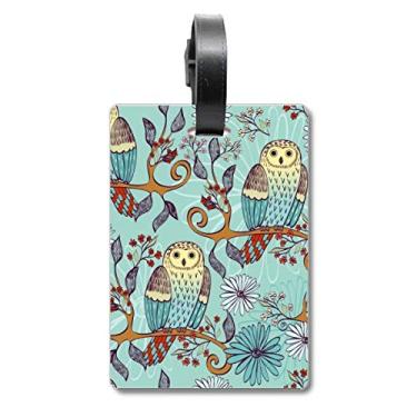 Imagem de Blue Flower Owl Protect Animal Pet Lover Mala Etiqueta para Bagagem Cartão de Bagagem Scutcheon Etiqueta