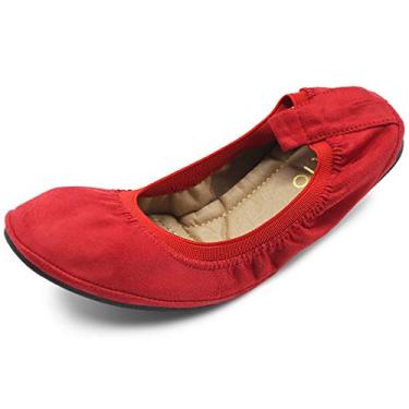 Imagem de Sapatilha feminina Ollio de camurça sintética confortável balé, Vermelho, 9