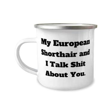 Imagem de Presentes de gato curto europeu para amantes de gatos, My European Shorthair and I Talk, Caneca de camper de 355 ml, de amigos