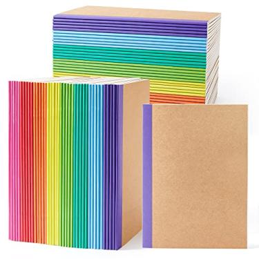 Imagem de Pacote com 80 cadernos de composição a granel, capa Kraft forrada em branco com redação pautada da Feela para estudantes e negócios, 60 páginas, 21 x 14 cm, A5, 8 cores