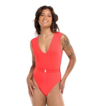 Imagem de Body Glove Maiô feminino padrão Ezry gola V com detalhe de cinto, Snapdragon Ibiza Rib, P