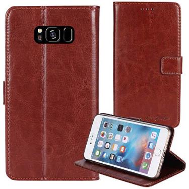 Imagem de TienJueShi Capa protetora de couro estilo livro marrom capa protetora TPU silicone Etui carteira para Samsung Galaxy S8 Plus 6,2 polegadas