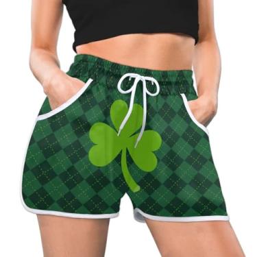 Imagem de Irish Shamrock Short atlético feminino xadrez búfalo verão casual atlético confortável secagem rápida academia treino, Multi, XXG