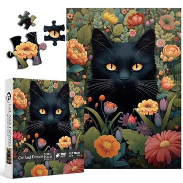 Imagem de Vintage Cat Puzzles for Adults 1000 Pieces and up, PICKFORU Flower Jigsaw Puzzles Collection Animal and Plant, Retro Kitty Puzzle for Cat Lovers