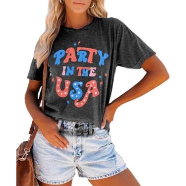 Imagem de Camiseta feminina Party in the USA Independence 4th of July Independence Funny Patriontic Graphic, P - cinza, XXG