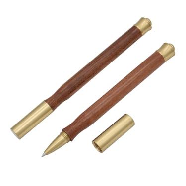 Imagem de SIPLIV Conjunto de 2 canetas esferográficas de madeira de latão feitas à mão, de tinta preta, feitas à mão, coleção retrô, canetas executivas, chiques, lindas canetas esferográficas, listras marrons