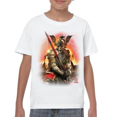 Imagem de Camiseta juvenil Apocalypse Reaper Fantasy Skeleton Knight with a Sword Medieval Legendary Creature Dragon Wizard Kids, Branco, M