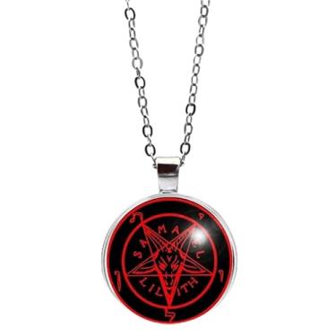Imagem de Colar Baphomet Pentagrama Invertido Lilith Samael Vermelho e Preto Unissex (Preto e vermelho)