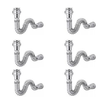 Imagem de Delflex, Kit 6 Sifão Sanfonado Cromado Cozinha Pia Banheiro Tanque