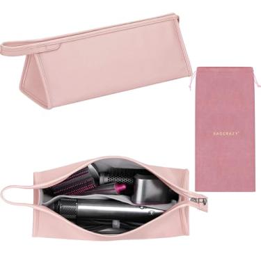 Imagem de BAGCRAZY Capa de viagem de couro PU compatível com Dyson Airwrap Styler, bolsa organizadora Airwrap para armazenamento de acessórios Dyson Styler, rosa