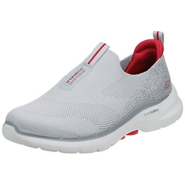 Imagem de Skechers Gowalk 6-Stretch Fit Tênis de caminhada masculino de desempenho atlético sem cadarço, Cinza/vermelho, 9.5 X-Wide
