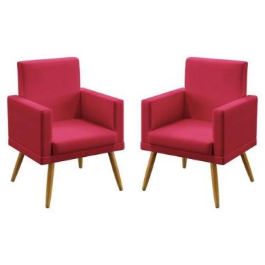 Imagem de Kit 2 Poltronas Decorativas Estofada Vega Com Rodapé Sued Vermelho Ara