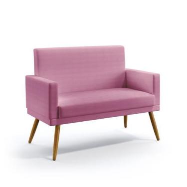 Imagem de Poltrona Namoradeira Decorativa Estofada Vega Com Rodapé Sued Rosê Ara