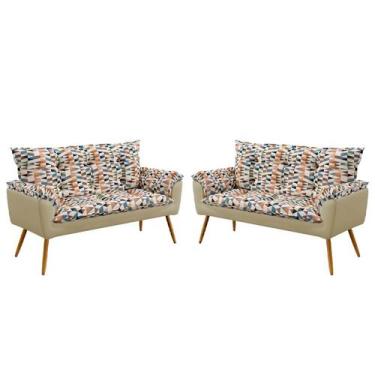 Imagem de Kit 2 Poltronas Namoradeira Beta Suede Estampado Laranja com Bege Arad