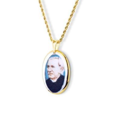 Imagem de Pingente Medalha Padre Cícero em porcelana pintada à mão com ouro - mé