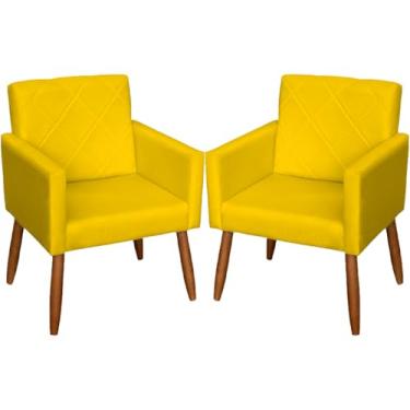 Imagem de Kit 2 Poltronas Decorativas Para Sala Beatriz Cadeiras Reforçadas Para Sala De Espera Consultório Escritório Recepção Manicure Sala De Estar Suede Cores Pé Castanho - Clique & Decore (Amarelo)