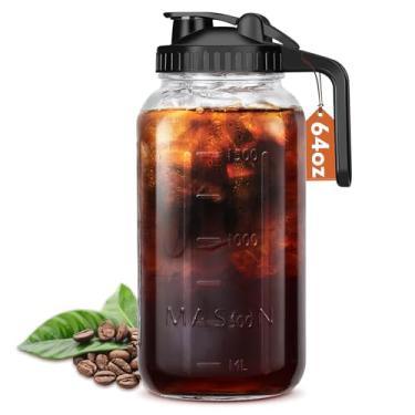 Imagem de Mihlapi Jarro de vidro Mason com tampa e bico, jarra de leite de vidro de 1,8 g para leite materno, jarro de vidro grosso, jarra de chá solar, recipiente para bebidas de frutas, tampa de bico de vidro