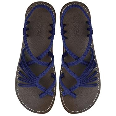 Imagem de Capana Sandálias rasas femininas de tecido - sandálias trançadas com tiras, sandálias de praia para mulheres verão elegante, sandálias boêmia de corda, sapatos femininos casuais de primavera,