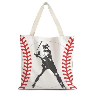 Imagem de LUVADIAN Sacola de lona de beisebol de futebol, sacolas de compras reutilizáveis, Baseball, One Size