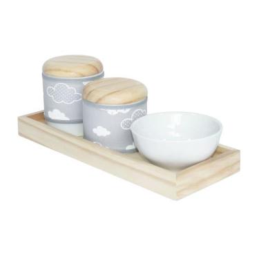 Imagem de Kit Higiene Slim Pinus Capa Nuvem Chevron Cinza Quarto Bebê Menina Men