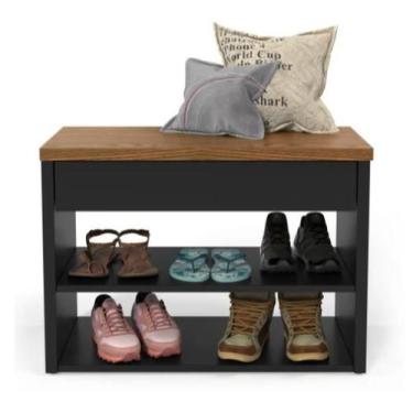 Imagem de Sapateira Hall De Entrada Banco Para Sala Quarto Preto Freijó - Moveis