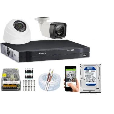 Imagem de Kit Cftv 2 Câmeras Bullet-dome 720p + Dvr Intelbras 4 Canais C/Hd 160G