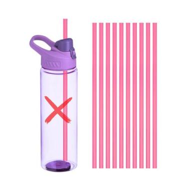 Imagem de Kit 10 Canudos De Plástico Pink Para Garrafa Squeeze Academia 31x0,9cm