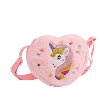 Imagem de Bolsa tiracolo infantil para meninas, bolsa de unicórnio de pelúcia bolsa de unicórnio para meninas, bolsa para meninas pequenas, rosa, 6.1x7.5x1.2 inches