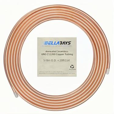 Imagem de BELLA BAYS Tubo de cobre 1,5 cm OD x 1,4 cm ID x 20 pés, 99,9% C12200 ASTM B280 Tubo de refrigeração ACR sem costura bobina macia redonda T2 tubo de cobre puro para sistema HVAC, geladeiras,