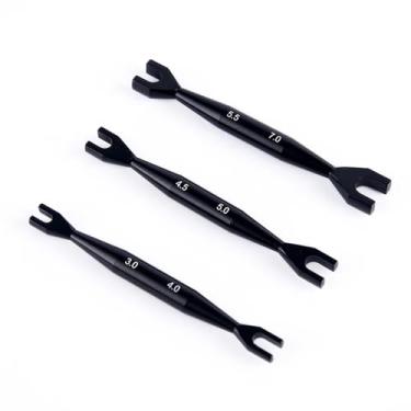 Imagem de havcybin 3 peças de chave de liga de alumínio 3-4 mm 4,5-5 mm 5,5-7 mm chave universal extremidade dupla conjunto de chaves pequenas ferramentas de reparo para carro RC SCX10 caminhão (preto)