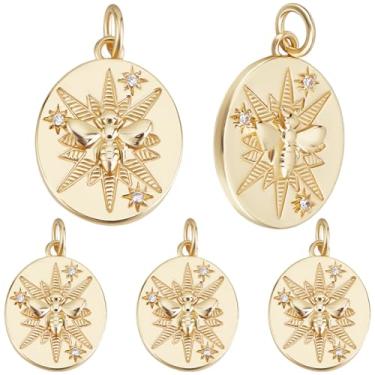 Imagem de Beebeecraft 1 caixa, 10 peças, berloque de animal, banhado a ouro 18 K, redondo, plano com pingentes de abelha para fabricação de joias, 18x13.5x2.5mm, Latão banhado a ouro 18K