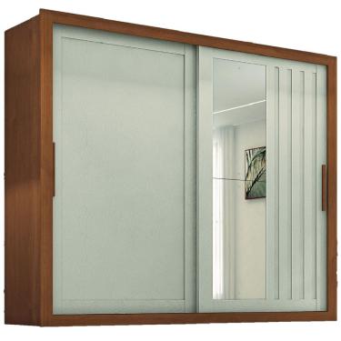 Imagem de Guarda Roupas Casal Ripado com Espelho 2 Portas de Correr 4 Gavetas Trianon Madeirado/Areia Zanzini